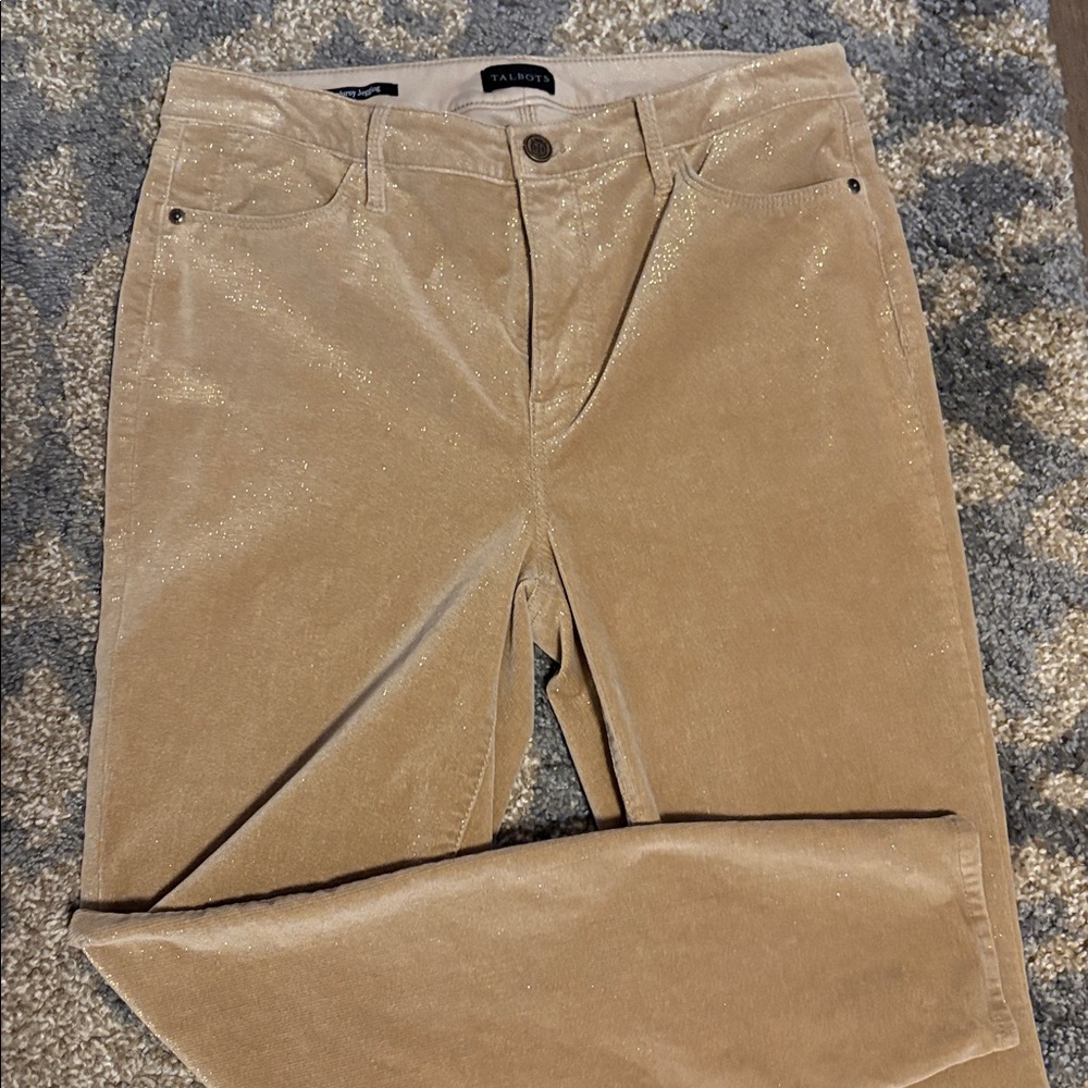 Talbots Corduroy Jeggings Tan w/Gold specs Size 10